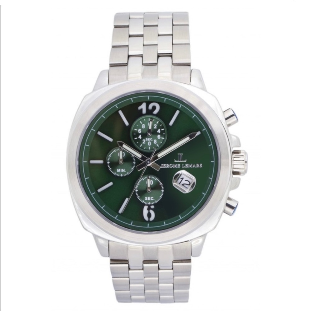 Jerome LeMars JL5557B Green Dial Stainless Steel Wristwatch Water Resistant